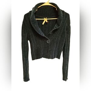 Derek Heart Dark Green Junior's Chenille Single Button Cropped Cardigan, Sz M